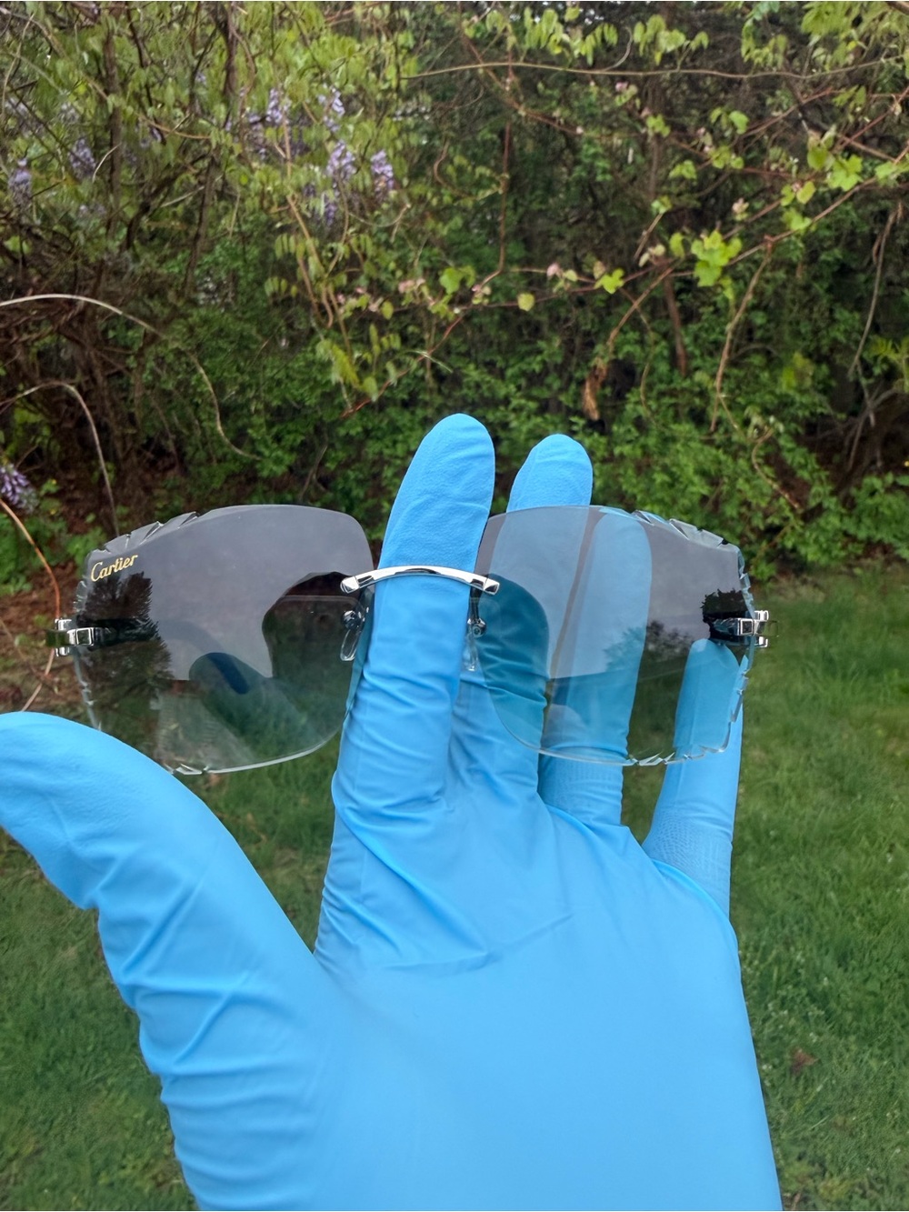 Cartier Rimless Sunglasses with Blue-Tinted Gradient Lenses